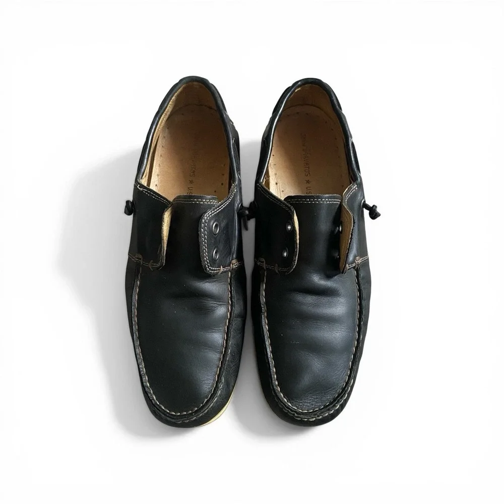 John Varvatos USA Boat Shoes Men 9.5 Brown Leather Loafers Laceless Slip On